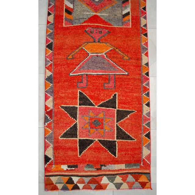 3x10 Ft Vintage Hand-Knotted Tribal Hallway Decor Ancient Alien Motif Rug for Hallway Kitchen Decor Turkish Rug Runner For Sale - Image 12 of 15
