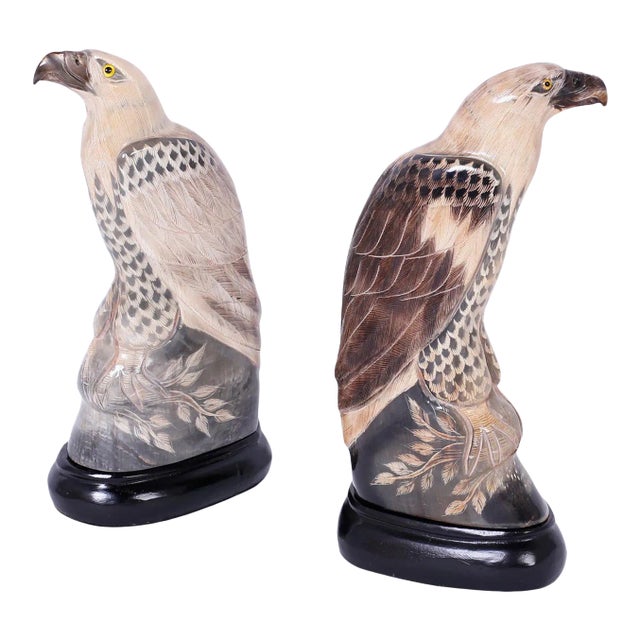 Carved and Painted Horn Birds - A Pair For Sale