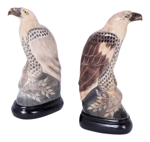 Carved and Painted Horn Birds - A Pair
