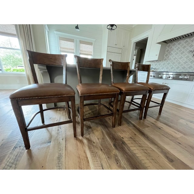 Set of 4 Guy Chaddock Leather Bar Stools For Sale - Image 10 of 13