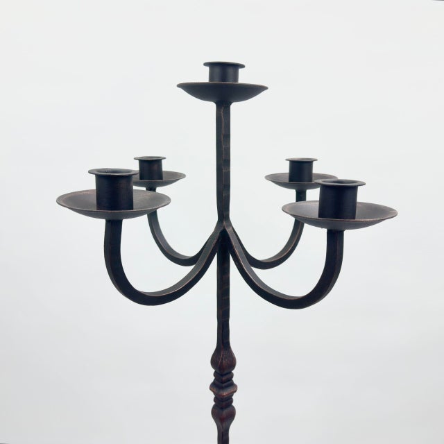 Hand Forged Iron Floor Candelabra 48.5″ (123cm) Antique Copper or Gold Patina 3-Arm Royal Scroll Candle Holder Decor For Sale - Image 12 of 12