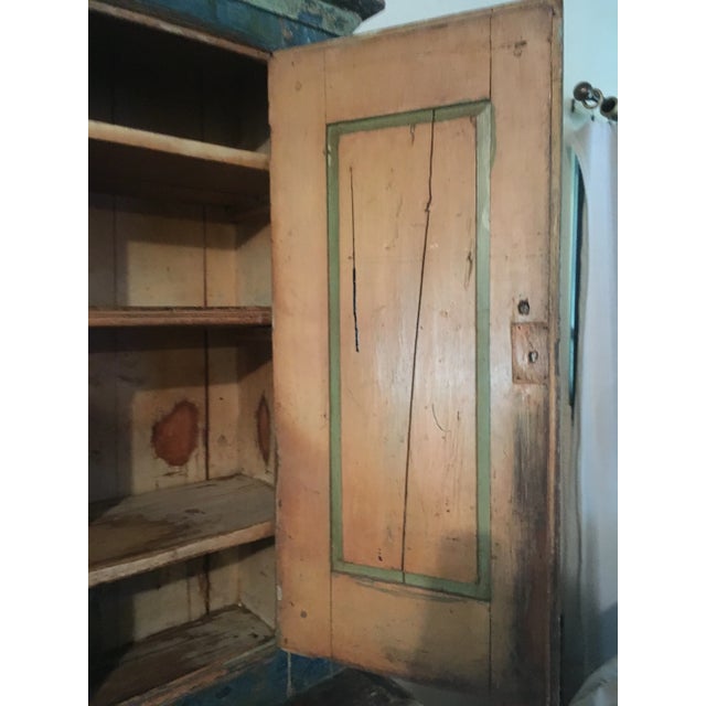 Wood Mid 18th Century Antique Blue Step Back Cupboard For Sale - Image 7 of 9