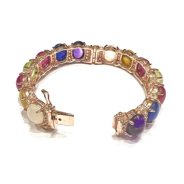 Bochic "Capri" Natural Ruby, Sapphire & Peridot Bracelet Set 18K Gold & Silver open and close hinge and safety locks...