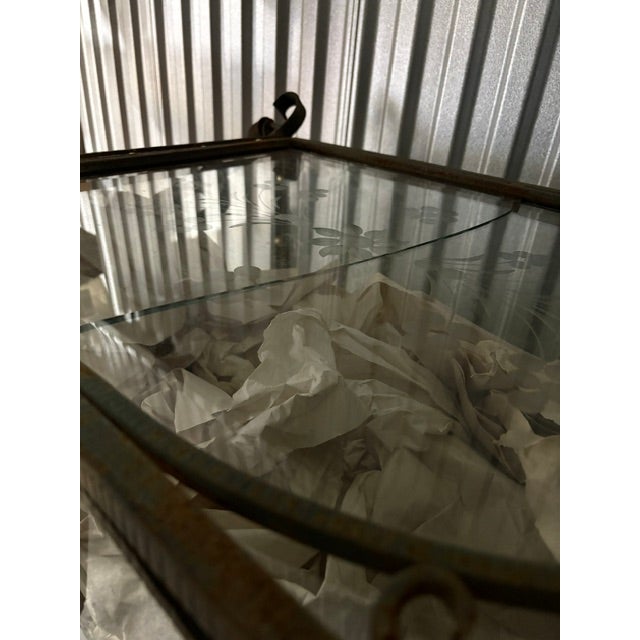 Large Continental Wrought Iron and Etched Glass Lanterns, 20th Century - A Pair For Sale - Image 11 of 11