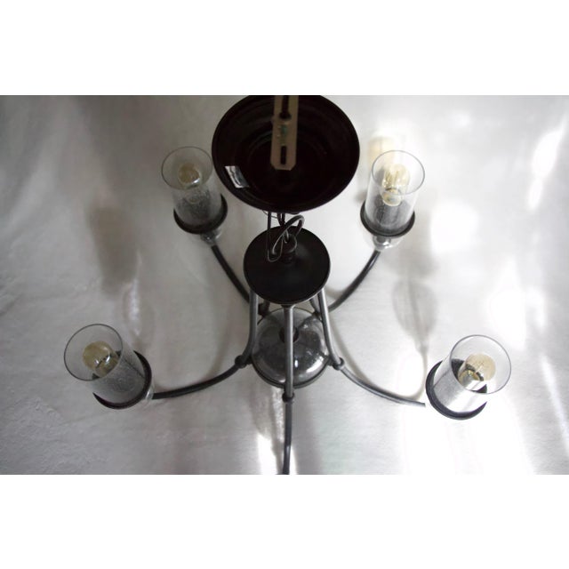 Mid-Century Modern Mid Century Round Iron 5 Arm Chandelier With Bubble Glass For Sale - Image 3 of 6