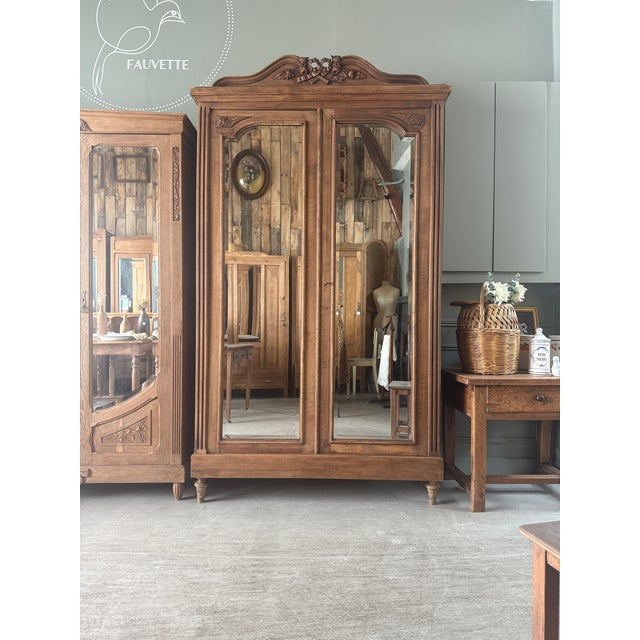 Large Antique Louis XVI Style Wardrobe with Mirror, 1890s For Sale - Image 15 of 15
