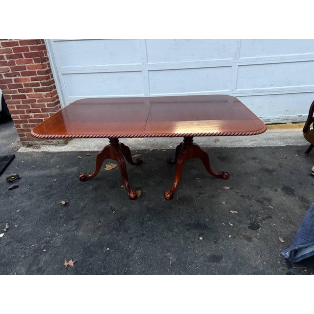 Vintage Chippendale Style Double Pedestal Dining Table For Sale - Image 11 of 17