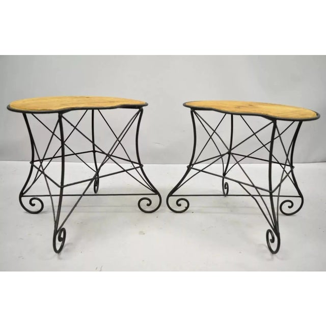 Early 20th Century Vintage French Art Nouveau Style Scrolling Wrought Iron Stools - a Pair For Sale - Image 11 of 11