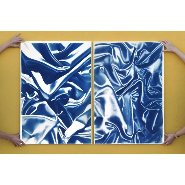 Late Night Adventurous Duo (Of Silks), Classic Blue Handprinted Cyanotype on Watercolor Paper, Limited Edition For Sale In Miami - Image 6 of 12
