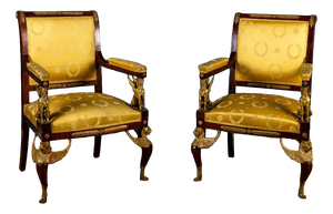 French Empire Style Armchairs with Gilt Bronze Mounts, Set of 2