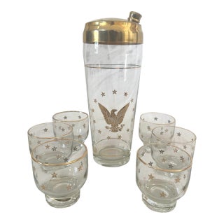 Vintage Mid-Century Modern Culver "Patriotic Eagle" Cocktail Shaker Set of 7 For Sale