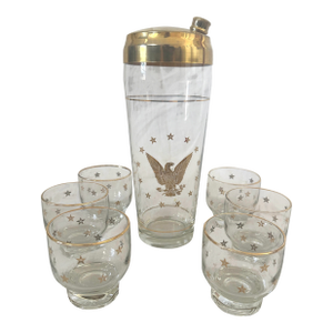 Vintage Mid-Century Modern Culver "Patriotic Eagle" Cocktail Shaker Set of 7