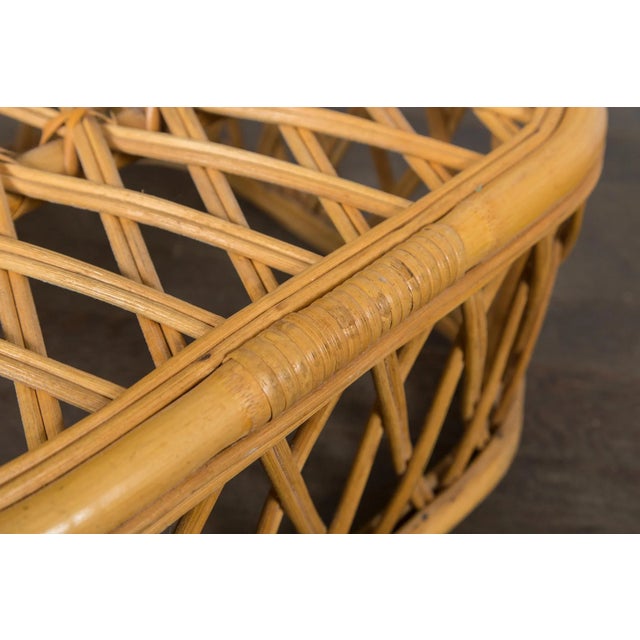 Brown Rattan Pieces Small Cylindrical Table, Small Square Ottoman - A Pair For Sale - Image 8 of 11