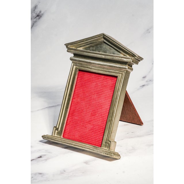 Vintage Taitù Italy Pewter Photo Picture Frame Neoclassical Architectural Pediment Easel Back Luxury Home Decor For Sale - Image 4 of 16