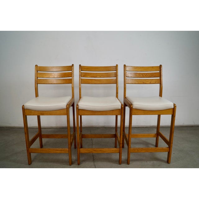 Mid-Century Modern 1970’s Mid-Century Modern Leather Counter Stools - Set of 3 For Sale - Image 3 of 12