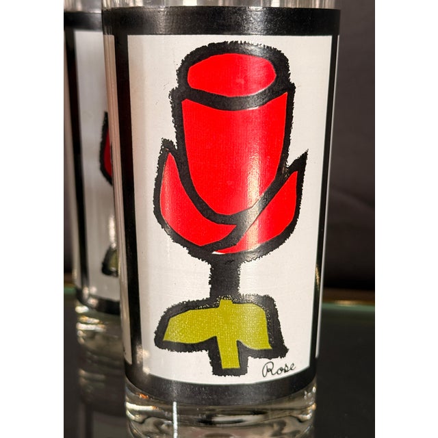 Mid-Century Modern Vintage Mid Century Modern Pop Art Floral Highball Glasses, c.1960s - Set of 6 For Sale - Image 3 of 6