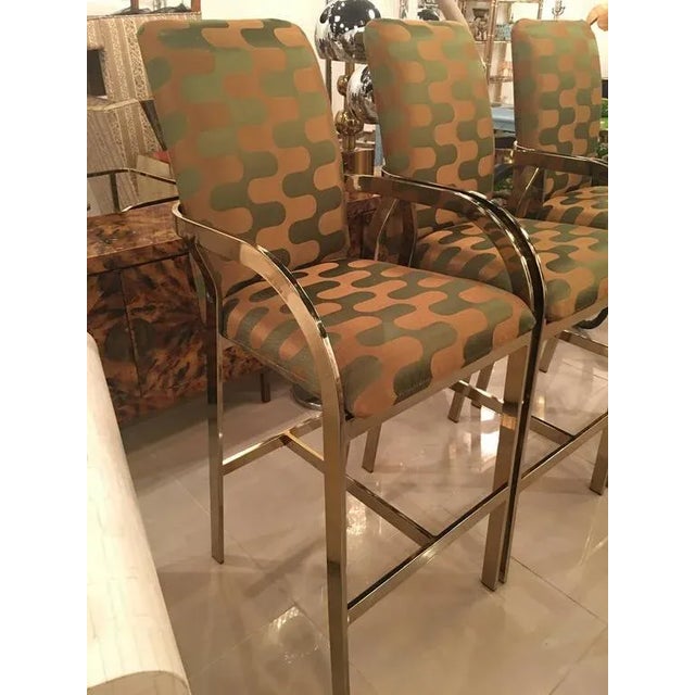 Amazing set of three (3) Hollywood Regency, vintage DIA, Design Institute of America, gold brass barstools bar stools with...