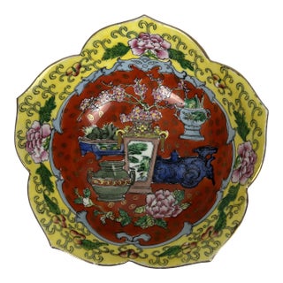 Mid 20th Century Hand Painted Chinese Lotus Bowl For Sale
