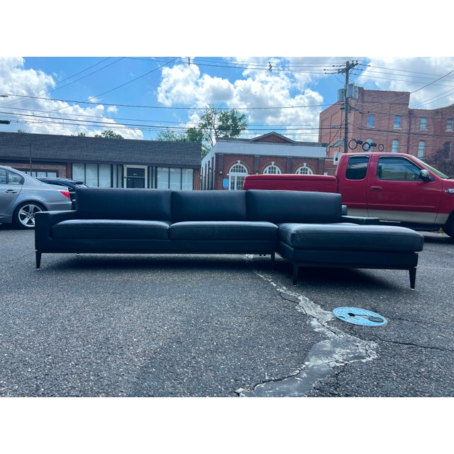 Rh Italia Track Arm Black Leather Chaise Sectional With Metal Base For Sale - Image 4 of 10