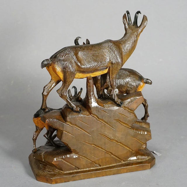 Carved Wood Chamois Family by Ernst Heissl, Ebensee, Austria, 1900s For Sale - Image 9 of 11