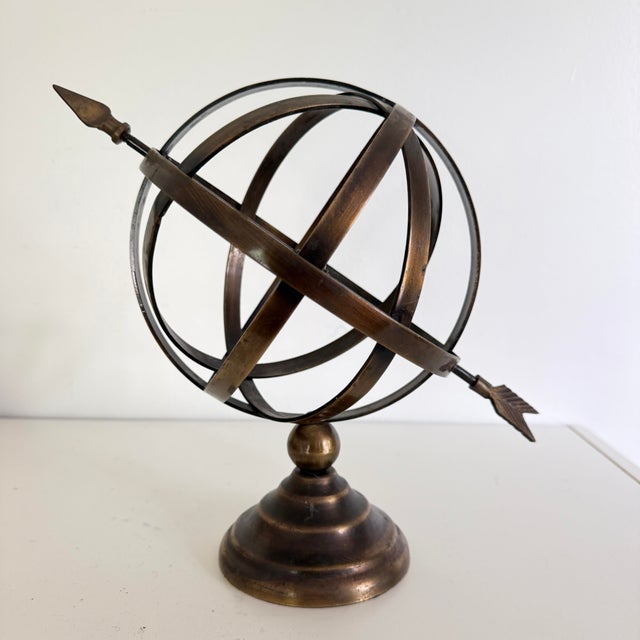 Vintage Brass Armillary Sphere W Arrow Nautical Maritime Astrolabe Globe For Sale - Image 4 of 10