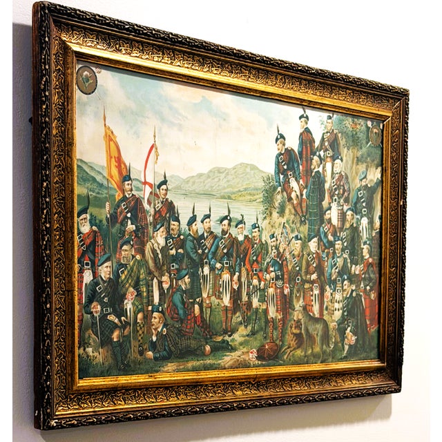 Traditional Antique Framed Scottish Print of Clan Chiefs and Tartans For Sale - Image 3 of 11
