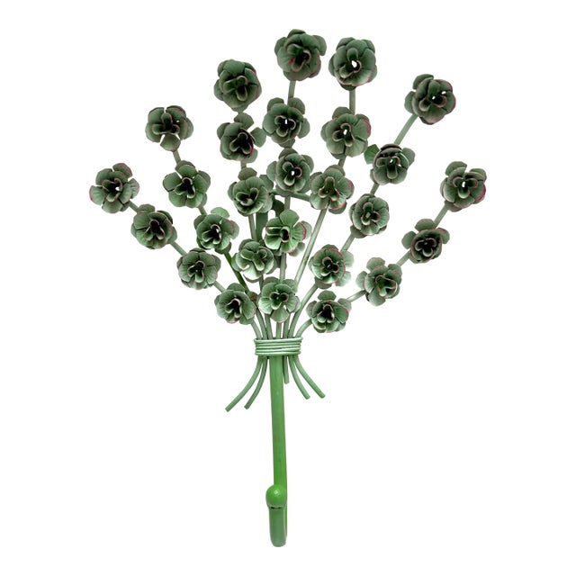Vintage Textural Metal Floral Wall Hook For Sale