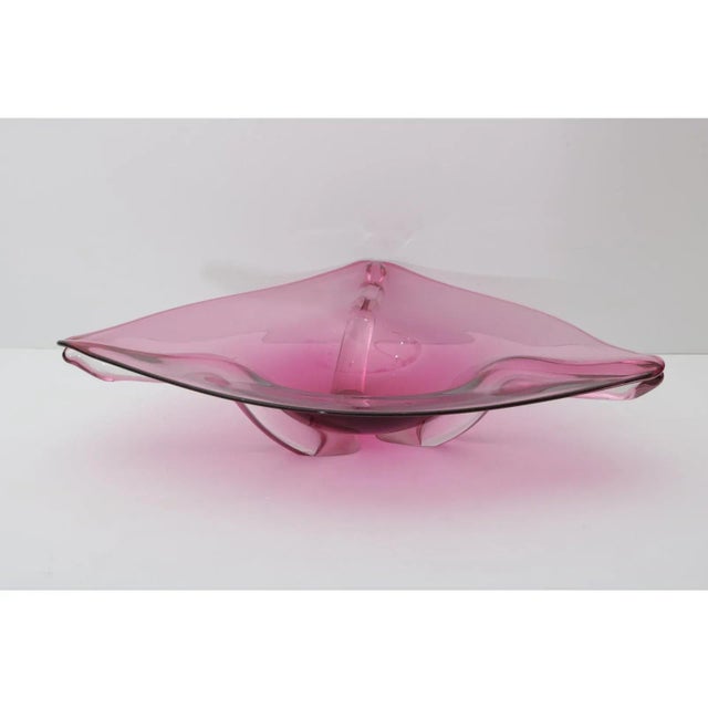 Mid-Century Modern Dish Purple Pink Glass - a lovely, triangular shaped purple pink studio glass dish signed (verso but we...