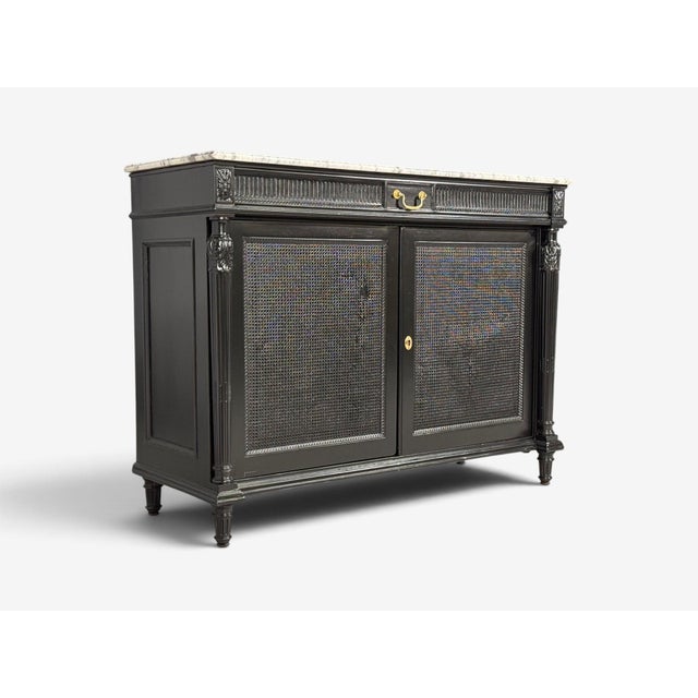 Hollywood Regency Style, Buffets, Black Painted Wood, Marble, France, 1940s For Sale In New York - Image 6 of 18