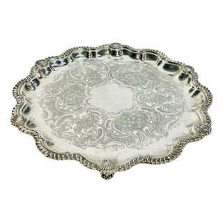 Antique English Sheffield Plate Silver Salver With Shell Detailing by Cooper and Sons For Sale