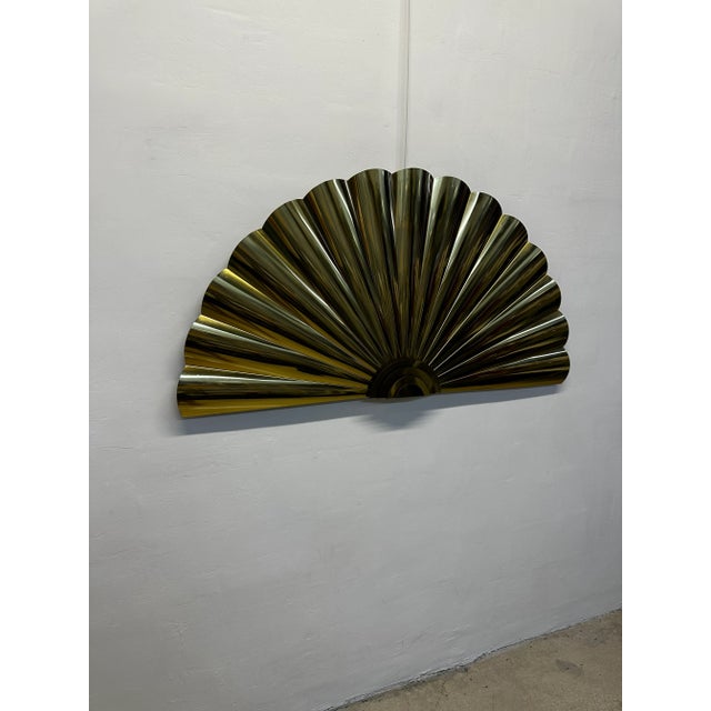Curtis Jere Curtis Jere Artisan House Large Brass Fan Wall Sculpture, 1989 For Sale - Image 4 of 12