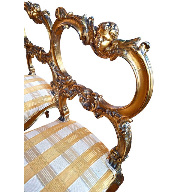 A Pair of Rococo-Style, Gilded and Putti-Adorned Side Chairs For Sale - Image 10 of 12