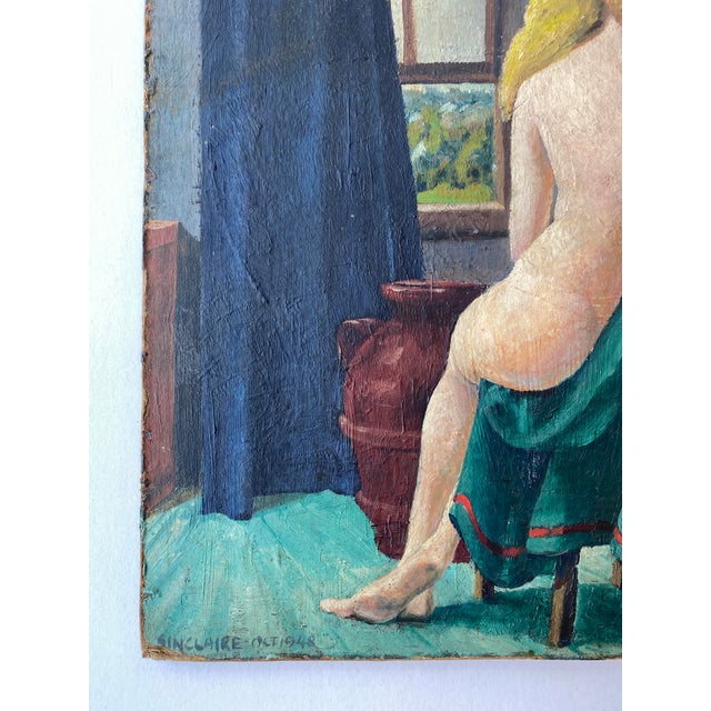 Art Deco 1940s Oil Painting on Masonite of Female Nude Figure For Sale - Image 3 of 4