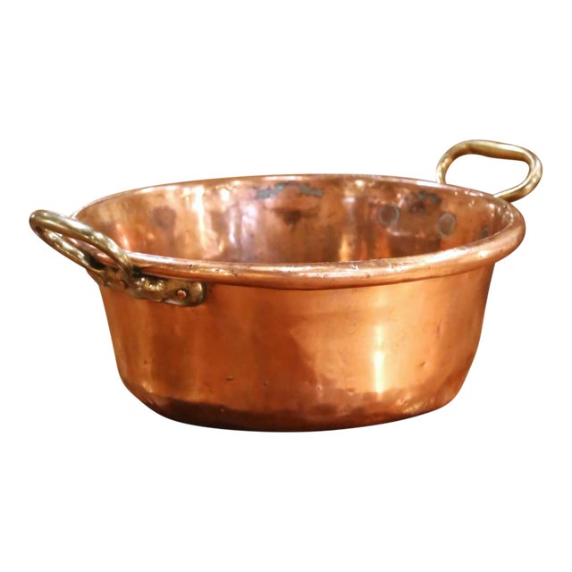19th Century French Copper and Brass Jelly Boiling Bowl From Normandy For Sale
