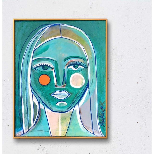 Textile “Miss C in Aqua”, Original Small Painting on Canvas by Cassandra Auker For Sale - Image 7 of 8