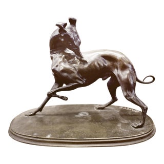 Bronze Sculpture of a Whippet Dog After Antoine-Louis Barye For Sale