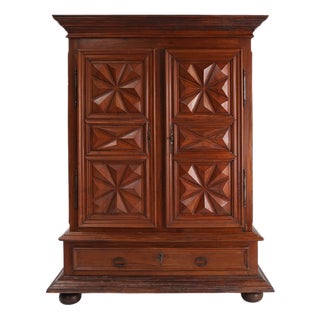 French Louis XIII Oak Wardrobe with Geometric Carving, Early 17th Century For Sale