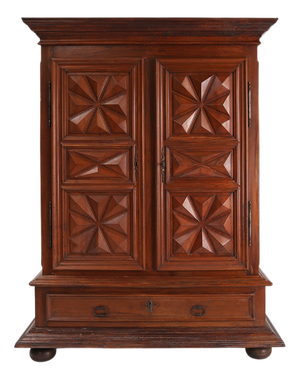 French Louis XIII Oak Wardrobe with Geometric Carving, Early 17th Century