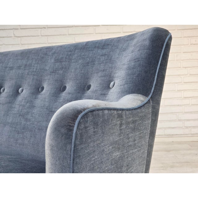 Mid-Century Modern Vintage Danish Two-Seater Sofa in Furniture Velour and Beech, 1960s For Sale - Image 3 of 18