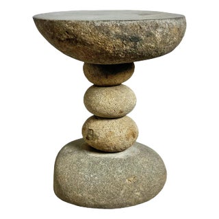 Outdoor Vintage River Rock Stack Stool Side Table For Sale