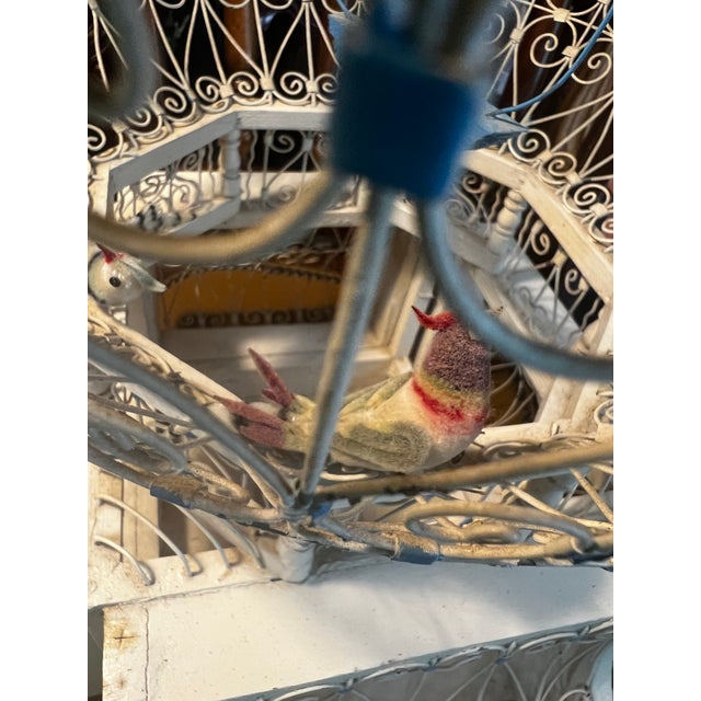 Vintage Indo-French White Metal Bird Cage With Hand Made Bird Figurines For Sale - Image 11 of 11