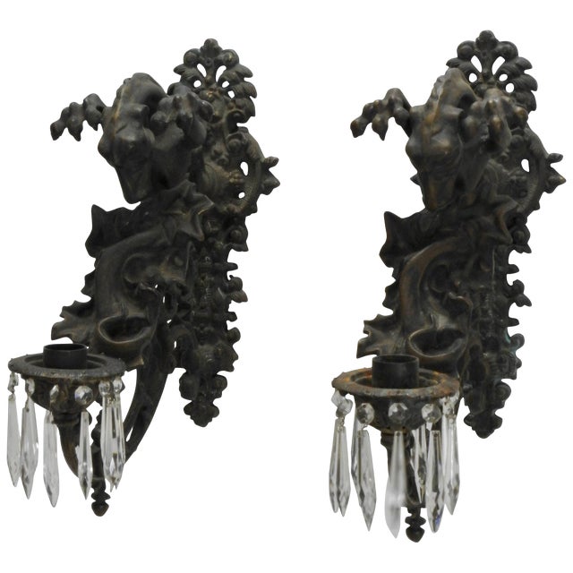 Mid-19th Century Pair of Italian Bronze Gothic Candle Sconces For Sale