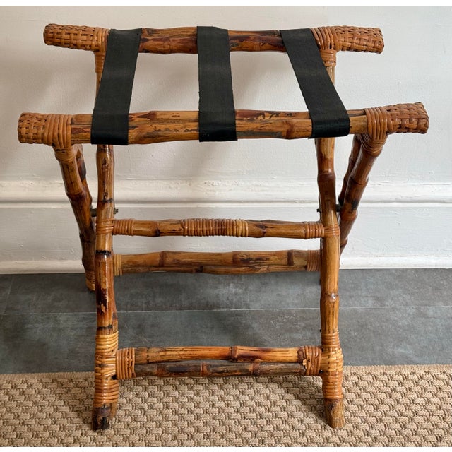 Vintage Bamboo and Wicker Folding Rack For Sale - Image 4 of 11