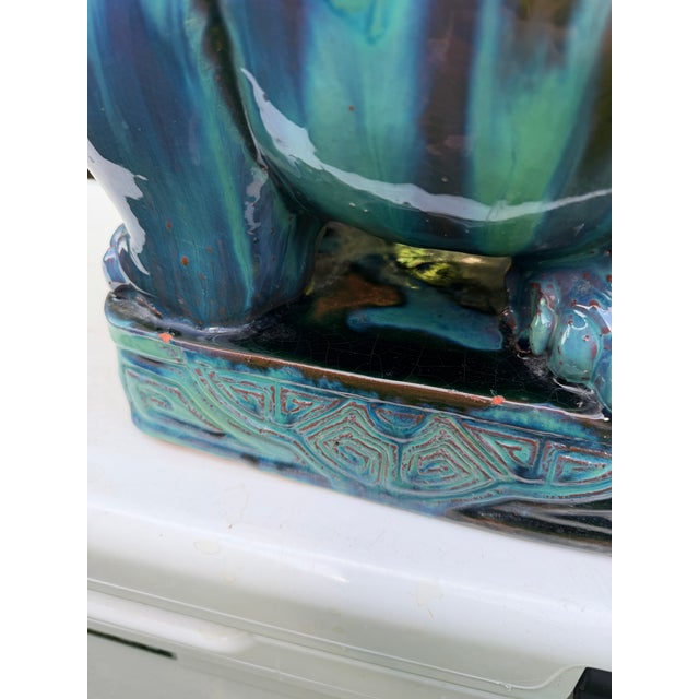 Vintage Blue Green Glazed Terracotta Foo Dog Petite Garden Stool For Sale - Image 11 of 11