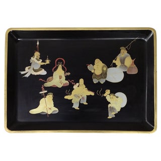 Japanese Lacquer-Ware Gold Painted Tray For Sale