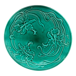 19th Century Green Majolica Orchid Plate Saint Clement