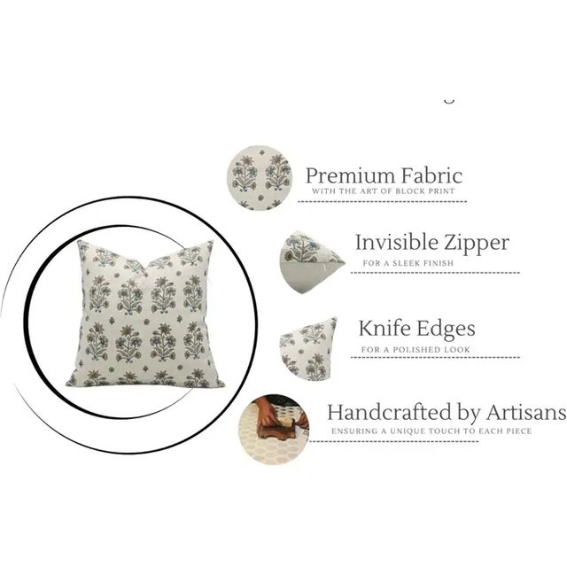 Fabdivine Indian Block Print Cushion Cover 18x18 Inch Pure Linen- Sadabahar For Sale - Image 4 of 4