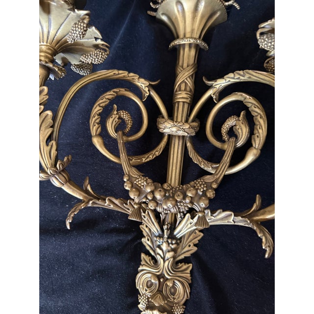 Brass Vintage Pair Decorative Crafts Inc. Neoclassical Brass Two Arm Candle Sconces. Rare For Sale - Image 8 of 10
