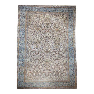 Vintage Oversized Persian Kerman Lavar Rug, Hand-Knotted Wool, Allover Vase Pattern, Ivory & Blue,11x19 For Sale