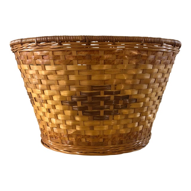 Vintage Round Multi-Colored Wicker Basket For Sale